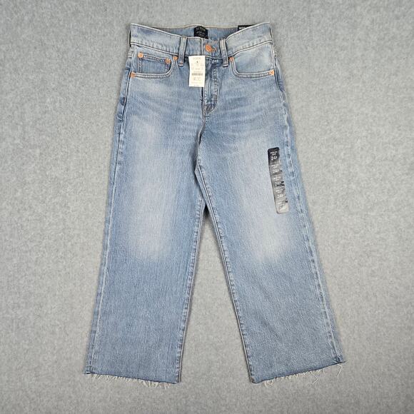 NWT J. CREW Jeans Womens 24P Wide Leg Crop All-Day Stretch Storm Wash Raw Hem - Picture 1 of 16